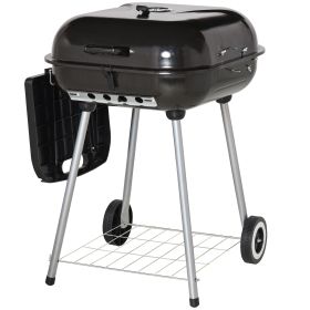 22" Charcoal Barbecue Grill with Portable Wheel, Side Tray and Lower Shelf for Outdoor BBQ for Garden, Backyard, Poolside